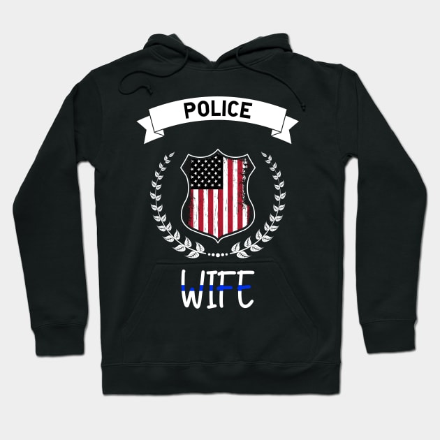 Police Wife - American Flag - Thin Blue Line Hoodie by 5StarDesigns